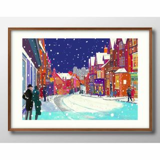 12489■A3 アート ポスター『雪降る街並み』絵画 マット(その他)