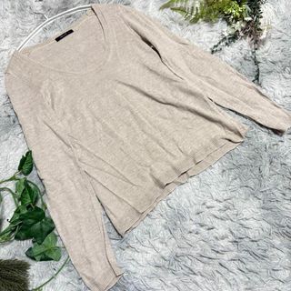コムサイズム(COMME CA ISM)の【COMME CA ISM】ベージュ Vネック 長袖リネンニットセーター M(ニット/セーター)