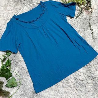 【&so】フリル付き青半袖Tシャツ 40 カットソー(Tシャツ(半袖/袖なし))
