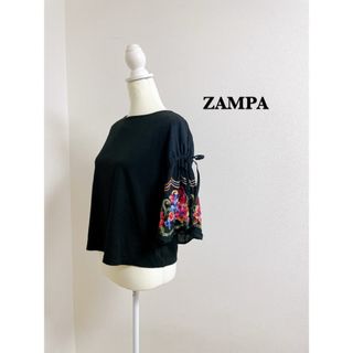 ザンパ(zampa)のザンパ　トップス　黒　刺繍　サラマリカ　ヌキテパ　サンタモニカ　アダムエロペ(シャツ/ブラウス(半袖/袖なし))