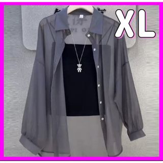レディース シアーシャツ シャツ ブラウス XL 夏 シアー シースルー 韓国(Tシャツ(半袖/袖なし))