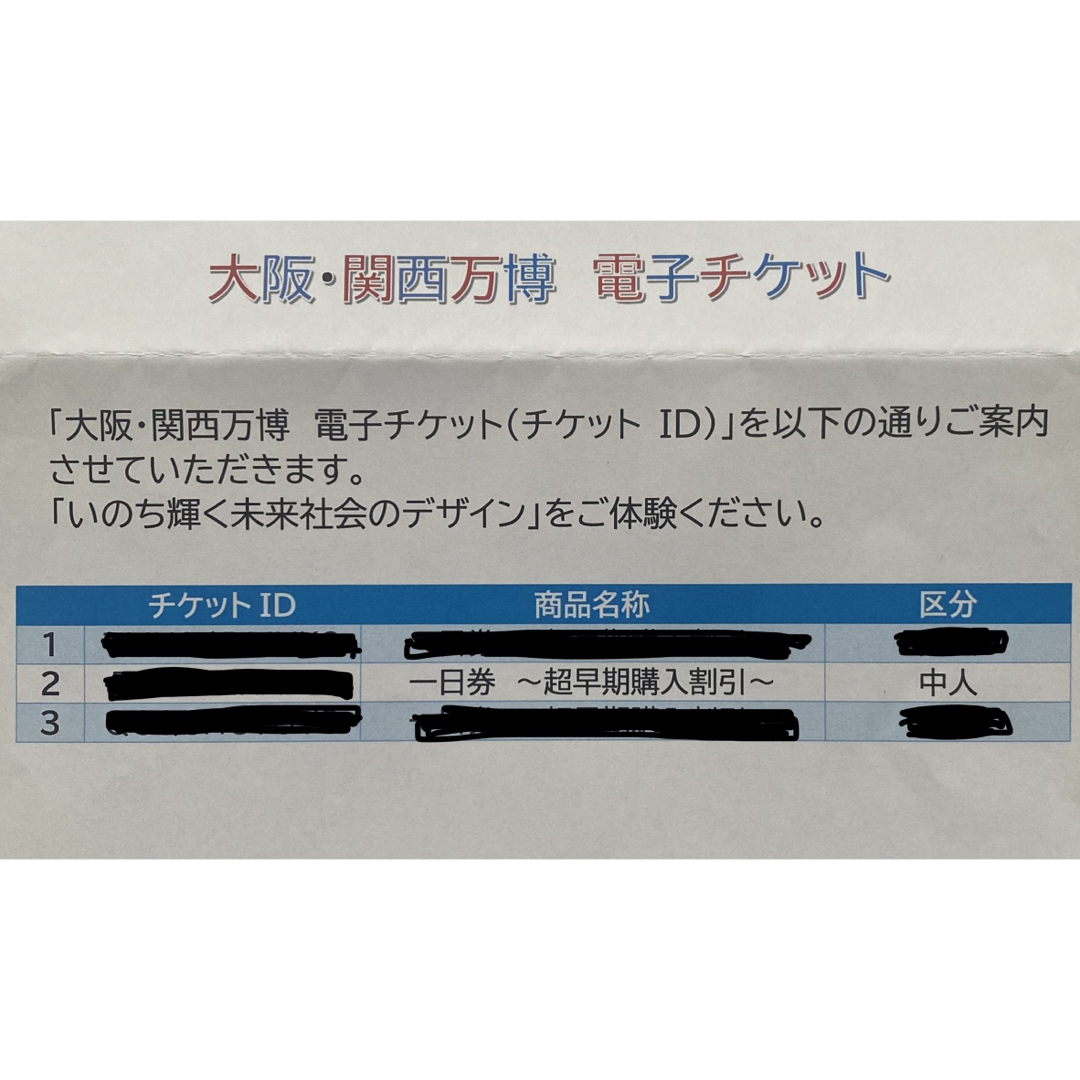大阪・関西万博 チケット 中人 1名分 チケットの施設利用券(その他)の商品写真