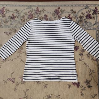 ストライプ 7分袖Tシャツ 白とグレー M綿100%(カットソー(長袖/七分))