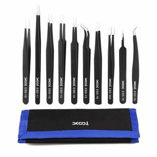 XOOL 10本精密ピンセット 極細ピンセット ESD静電防止 ステンレス製 時(その他)