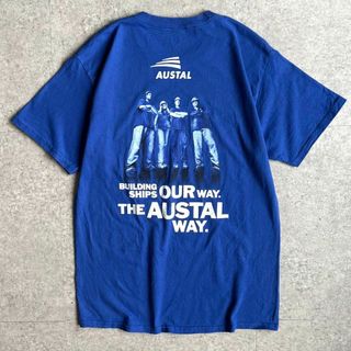 ヘインズ(Hanes)のHanes オースタル　企業ロゴ　ワーク　両面プリント　造船会社　青　ブルー　M(Tシャツ/カットソー(半袖/袖なし))