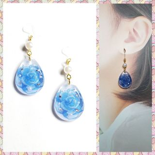 No.1191-A　【値下げ】お花とパール☆ピアス・イヤリング(しずく型)(ピアス)