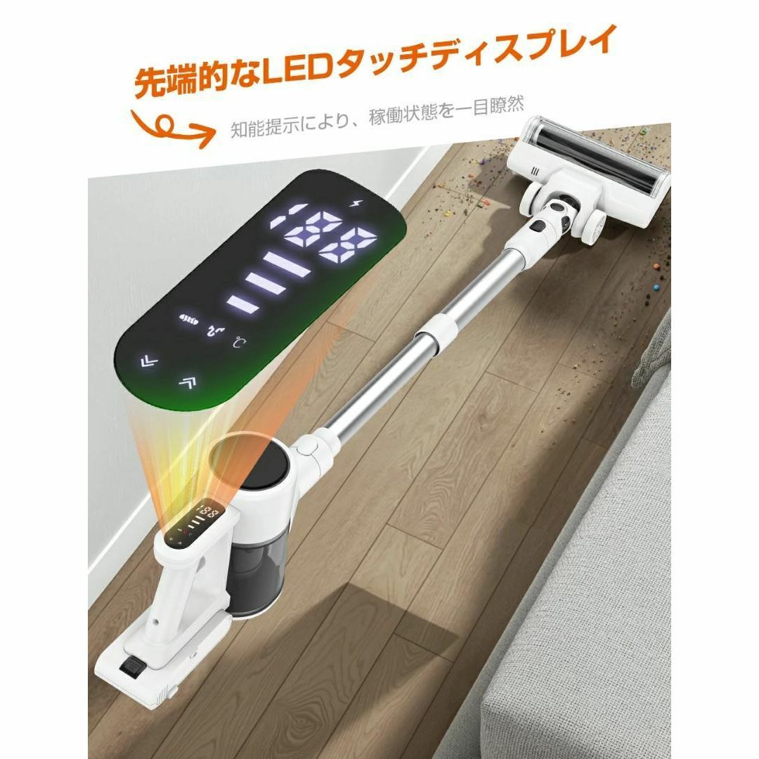 コードレス掃除機 65Kpa 強力吸引 60分連続稼働 自立式スタンド LED コードレス掃除機 65Kpa 強力吸引 60分連続稼働 自立式スタンド LED