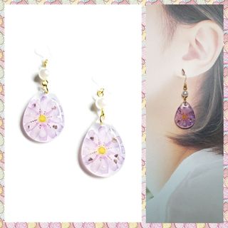 No.1191-B　【値下げ】お花とパール☆ピアス・イヤリング(しずく型)(ピアス)