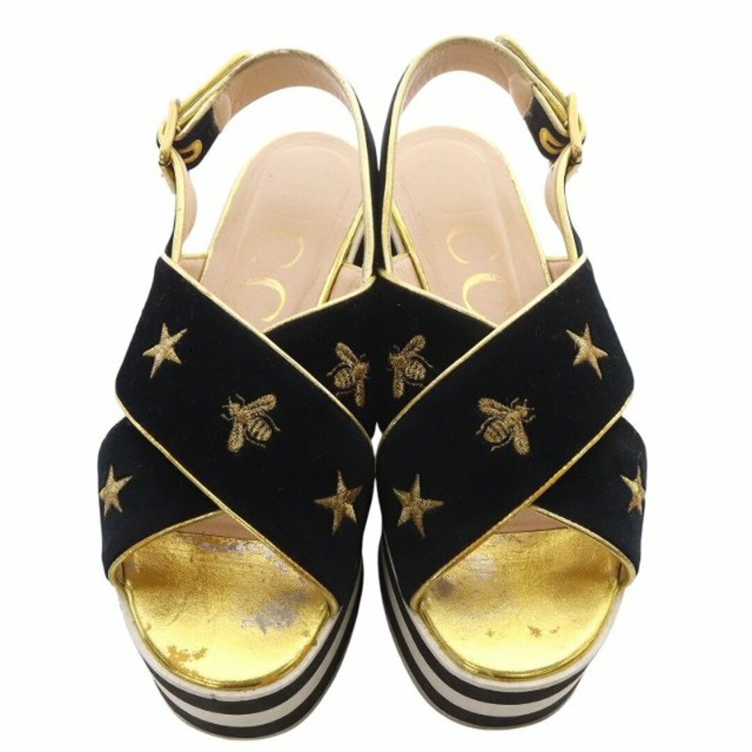 GUCCI ブラック ストラップサンダル 36 名東】【GUCCI】グッチ サンダル クリスタル ベルト ブラック