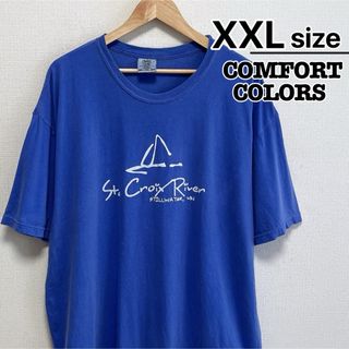 COMFORT COLORS　Tシャツ　XXL　ブルー　青　ヨット　USA古着(Tシャツ/カットソー(半袖/袖なし))