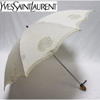 イヴサンローラン(Yves Saint Laurent)の《イヴ・サンローラン》上品 花柄豪華オーガンジー刺繍 折りたたみ傘 日傘 8本骨(傘)