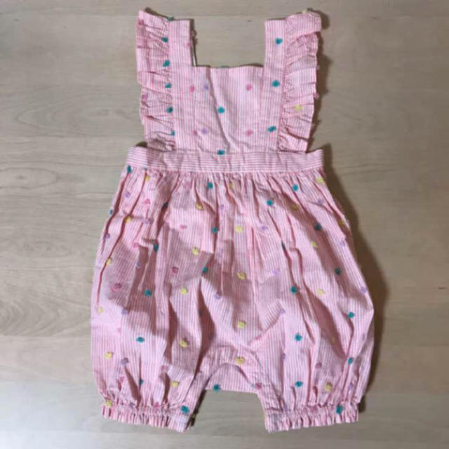 babyGAP(ベビーギャップ)のbabygap♡ポンポン♡肩フリル♡サロペット キッズ/ベビー/マタニティのキッズ服女の子用(90cm~)(ワンピース)の商品写真