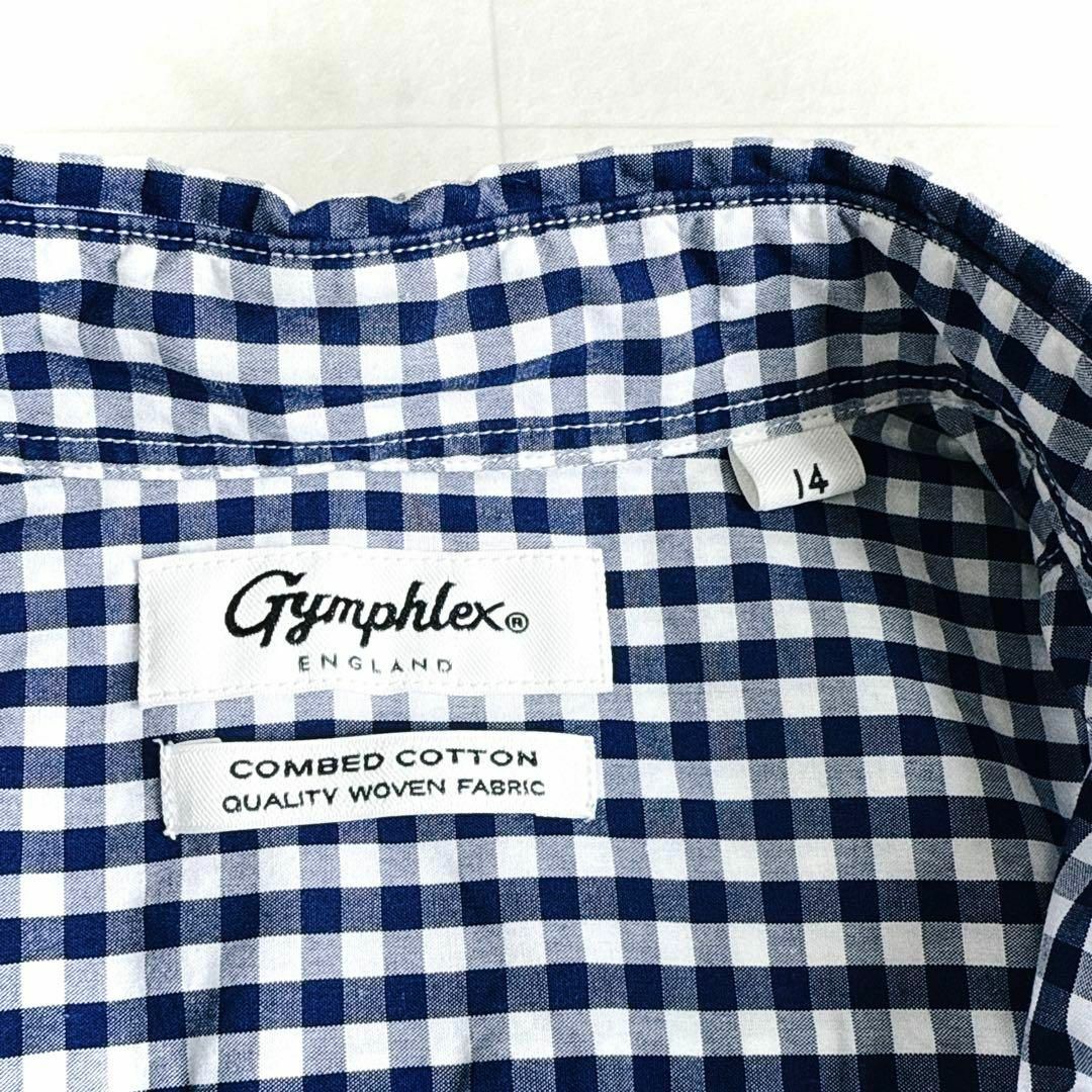 GYMPHLEX(ジムフレックス)の美品＊ジムフレックス ギンガムチェックパフスリーブシャツ 14 ブルー 半袖 レディースのトップス(シャツ/ブラウス(半袖/袖なし))の商品写真