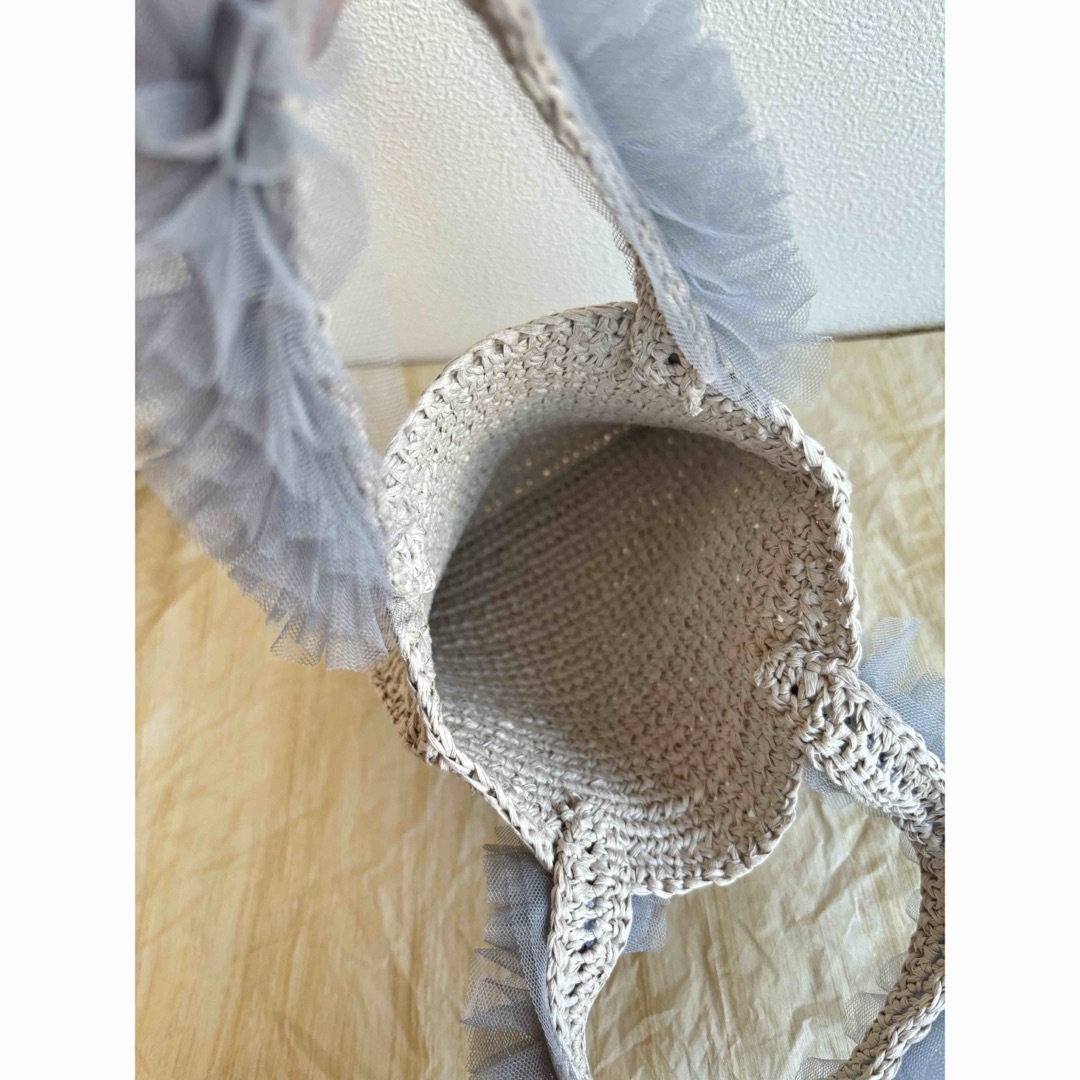 ヘリンボーンのフリルバッグ ハンドメイド kukuru ハンドメイドのファッション小物(バッグ)の商品写真