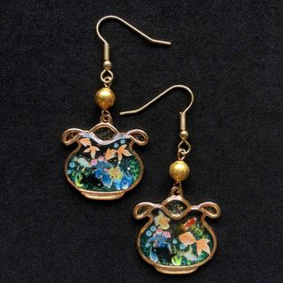 和風　ブルーラメ　金魚柄　金魚鉢フレーム　ピアス(ピアス)