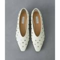 【WHITE】【25cm(38)】スクエアポインテッド スタッズ フラットシューズ
