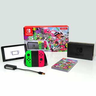 ニンテンドウ(任天堂)のNintendo Switch スプラトゥーン2セット + 有線LANアダプタ付(家庭用ゲーム機本体)