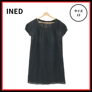 INED - 【美品】INED ワンピース ひざ丈 ブラック ポルカドット 13 日本製