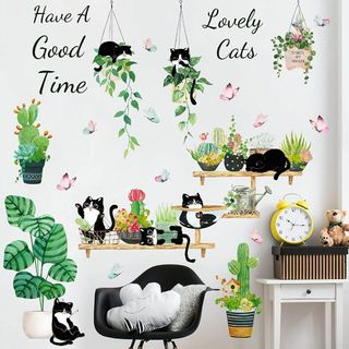 【在庫セール】WETARENDA ウォールステッカー 緑 葉 猫 おしゃれ 植物(その他)