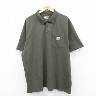 カーハートダブリューアイピー(Charhartt WIP)のXL★古着 カーハート Carhartt 半袖 ブランド ポロ シャツ メンズ ワンポイントロゴ 大きいサイズ 濃緑 グリーン 25jun05 中古 トップス(ポロシャツ)