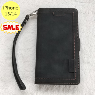 セール中♪ レトロ 手帳型 iPhone13/14ケース ブラック(iPhoneケース)