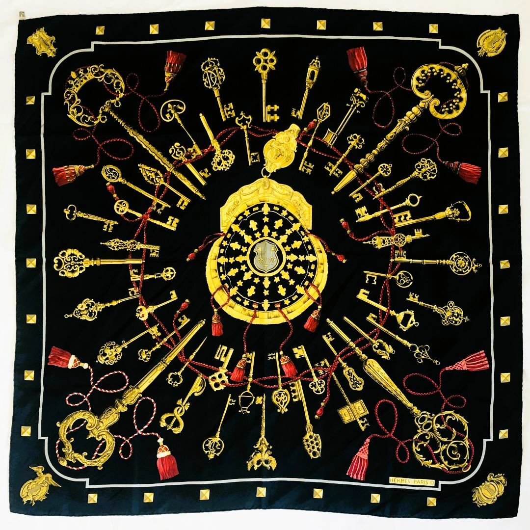 エルメス カレ90 LES CLES 鍵 スカーフ シルク ネイビー エルメス スカーフ カレ90 LES CLES 鍵 SILK100% | 東京銀座の
