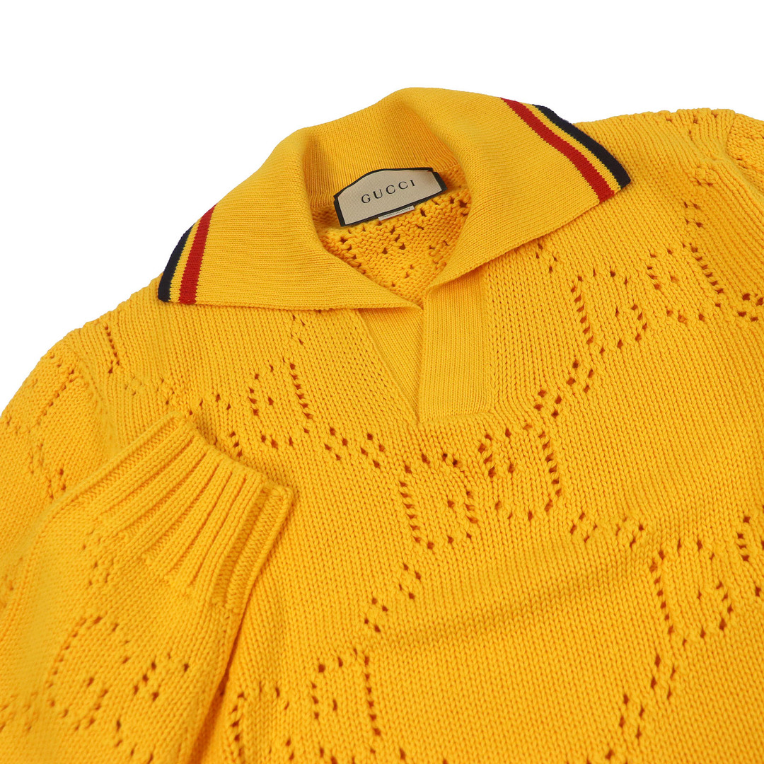 GUCCI(グッチ)の極美品□GUCCI グッチ 737654 コットン100％ パフォレーテッドGG ウェブライン セーター 長袖ニット イエロー S イタリア製 正規品 メンズ メンズのトップス(ニット/セーター)の商品写真