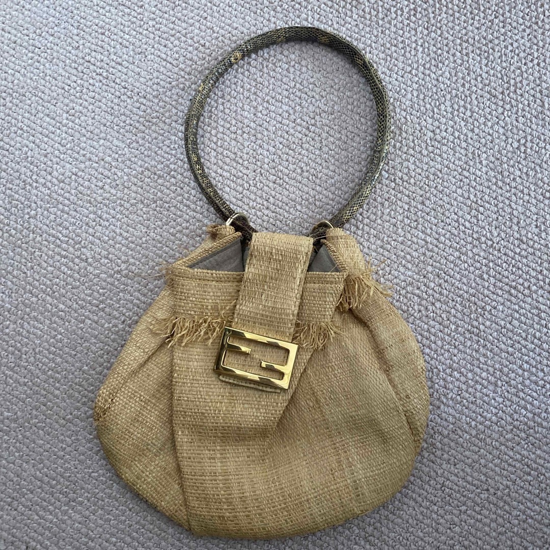 FENDI(フェンディ) トートバッグ - ベージュ×ネイビー×黒 かご