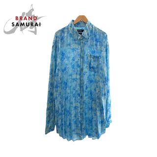 バレンシアガ(BALENCIAGA)の美品 BALENCIAGA バレンシアガ 花柄 サイズL ブルー ポリエステル 長袖シャツ ドレスシャツ ワンピース レディース 503487 【中古】(シャツ/ブラウス(長袖/七分))