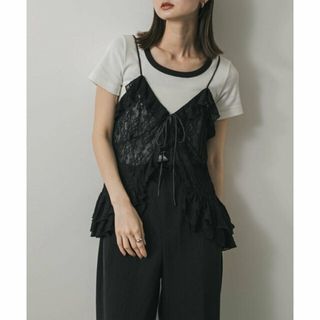 センスオブプレイスバイアーバンリサーチ(SENSE OF PLACE by URBAN RESEARCH)の【BLACK】フリルレースキャミトップ(キャミソール)