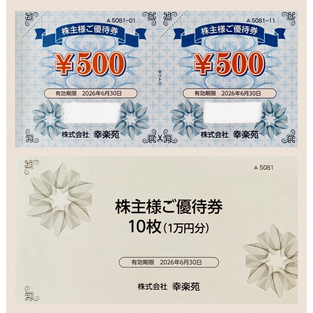 匿名配送 最新 幸楽苑 株主優待 10000円分(500円券×20枚) チケットの優待券/割引券(レストラン/食事券)の商品写真