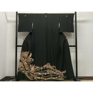 平和屋着物■豪華黒留袖　駒刺繍　飛鶴吉祥花文　金銀彩　正絹　逸品　CAAQ5918ua(着物)