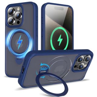 iPhone15Pro ケース　カバー　360度回転　MagSafe ブルー(iPhoneケース)