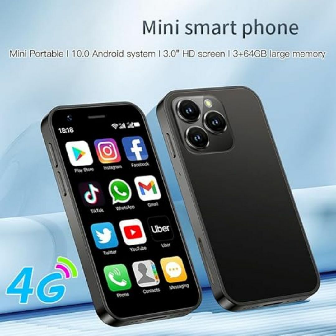 ミニフォン 4G スマートフォン、3 インチ Android 10、デュアル