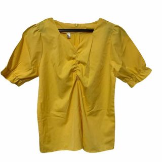 ✨美品中古✨イエロー フロントギャザー シャツ 半袖 レディース(シャツ/ブラウス(半袖/袖なし))