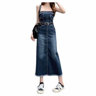 デニム ワンピース マキシ丈 ストラップレス S ダークデニム(ロングワンピース/マキシワンピース)