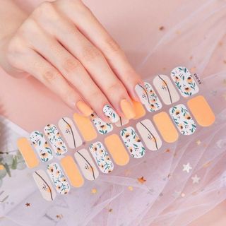 【新品未使用品】ネイルシール　花　フラワー　オレンジ　レディース　簡単貼り付け(つけ爪/ネイルチップ)