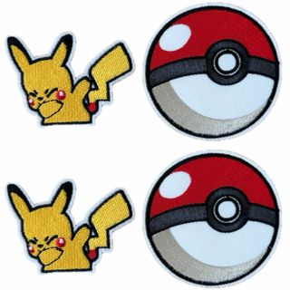 ポケモン(ポケモン)の4枚セット　ポケモン　ピカチュウ　モンスターボール　刺繍アイロンワッペン(各種パーツ)