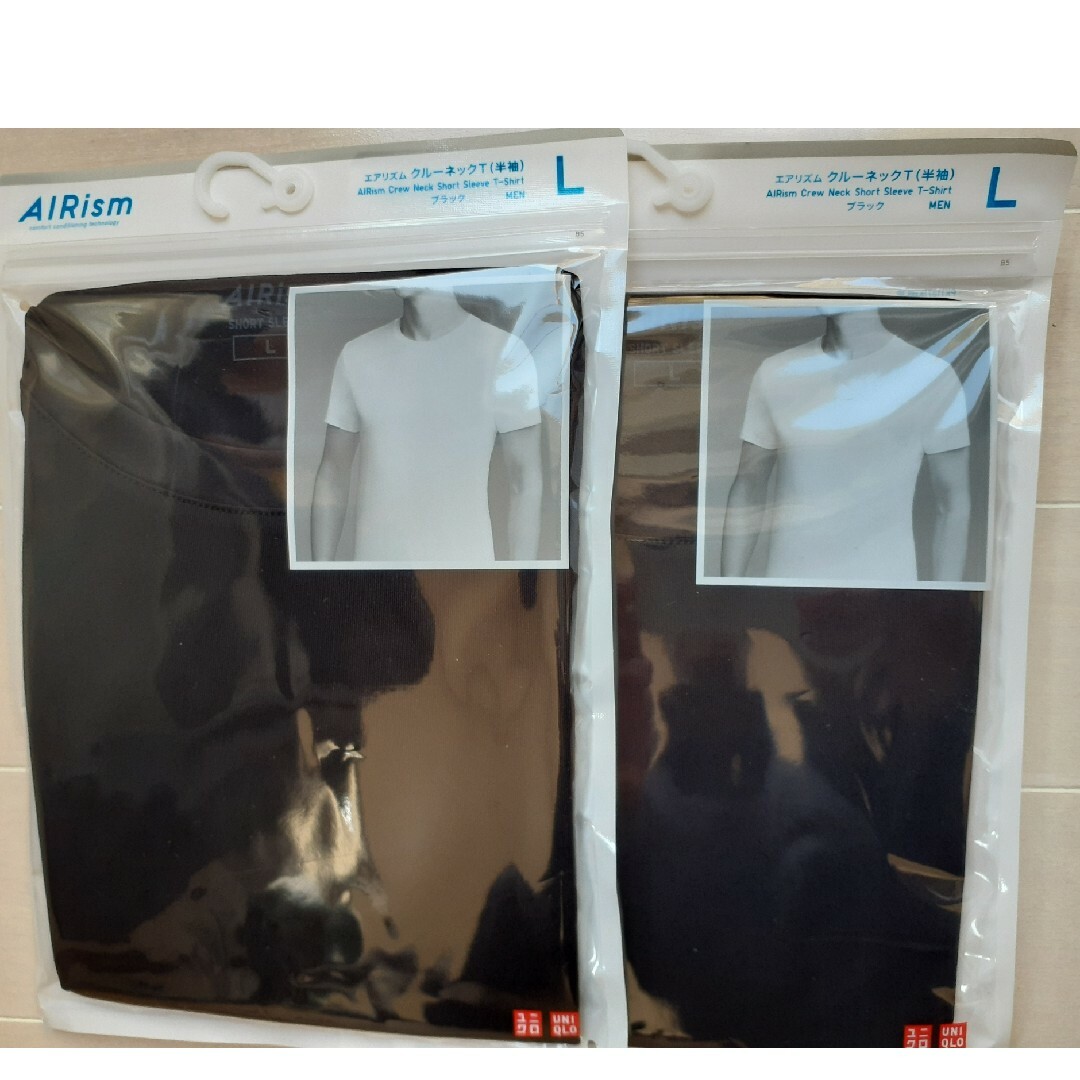 UNIQLO(ユニクロ)のユニクロ エアリズム L 黒 クルーネック T 半袖 2枚セット メンズのトップス(Tシャツ/カットソー(半袖/袖なし))の商品写真