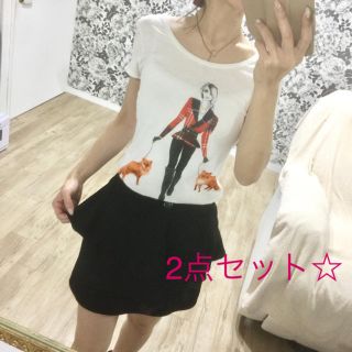 ロイヤルパーティー(ROYAL PARTY)のH&M Tシャツ × ROYALPARTY ペプラム スカート 2点❗️(ミニスカート)