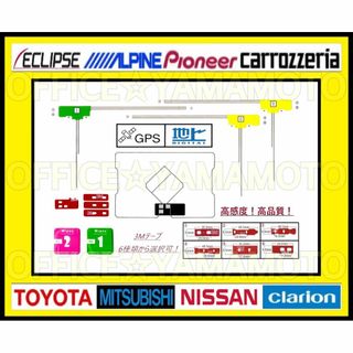 地デジ フルセグ GPSフィルム＋L型アンテナ3枚 3M両面テープ変更OK(カーナビ/カーテレビ)