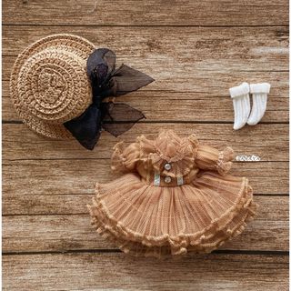 JANAYAハンドメイド　オビツ11服　茶色レースワンピース　オーガンジーリボン(その他)