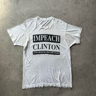 ヴィンテージ(VINTAGE)の90s メッセージtシャツ USA製 ホワイト クリントン大統領 XL相当 風刺(Tシャツ/カットソー(半袖/袖なし))