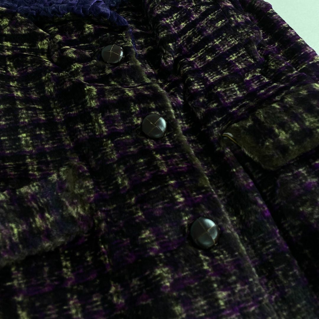 ETRO - エトロ 毛皮コート 希少 チェック 総柄 くるみボタン 紫