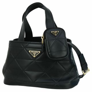 プラダ(PRADA)のプラダ ハンドバッグ ショルダーバッグ スモールトートバッグ トライアングルキルティング ラムスキン ブラック ゴールド 未使用 6350(トートバッグ)