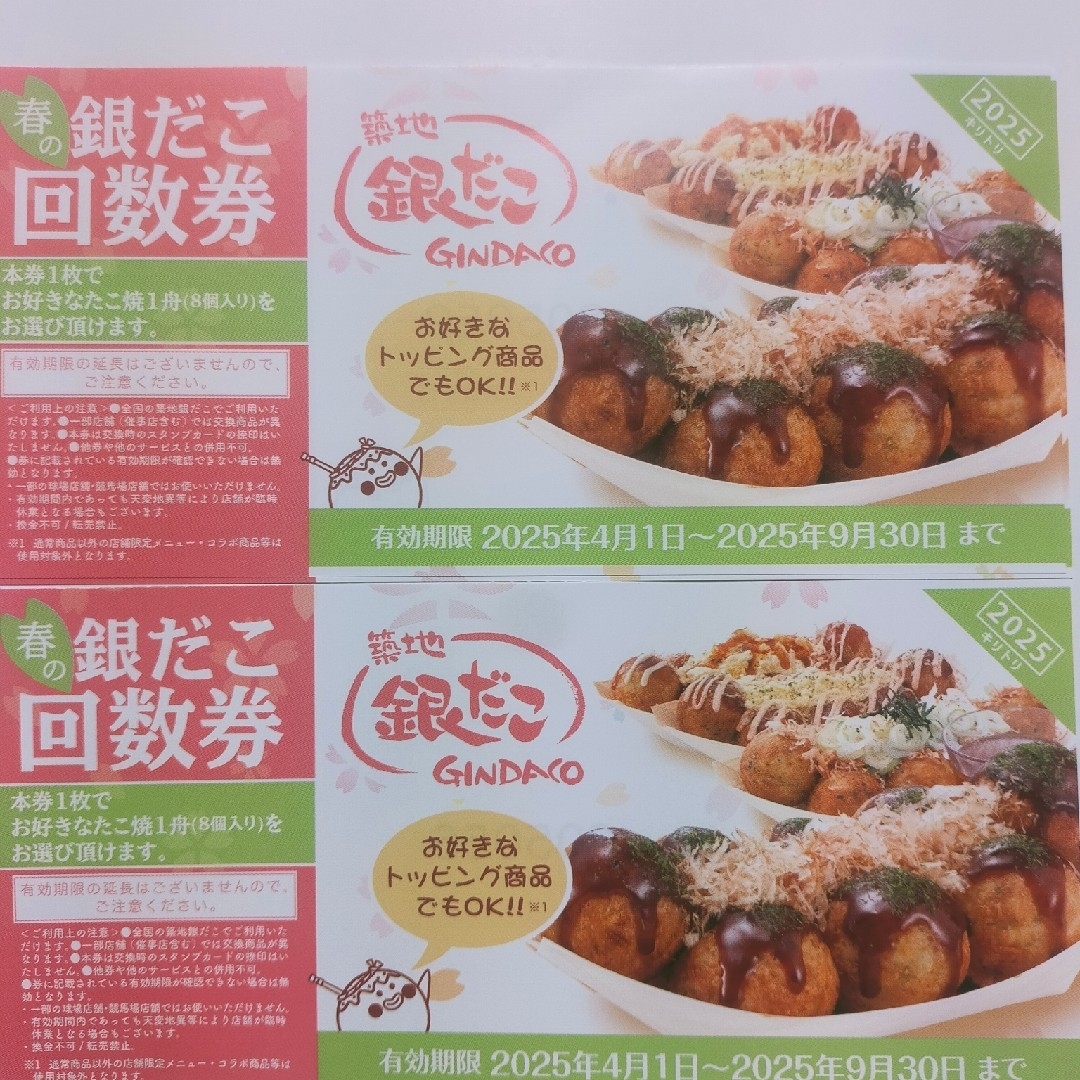 銀だこ2枚 チケットの施設利用券(その他)の商品写真