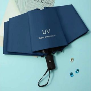 折りたたみ傘　青　ブルー　自動開閉　UVカット　ワンボタン　傘　紫外線対策(傘)