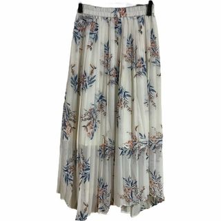 アズールバイマウジー(AZUL by moussy)のアズール 花柄プリーツスカート S アシンメトリー 美脚 ホワイト 透け感(ひざ丈スカート)