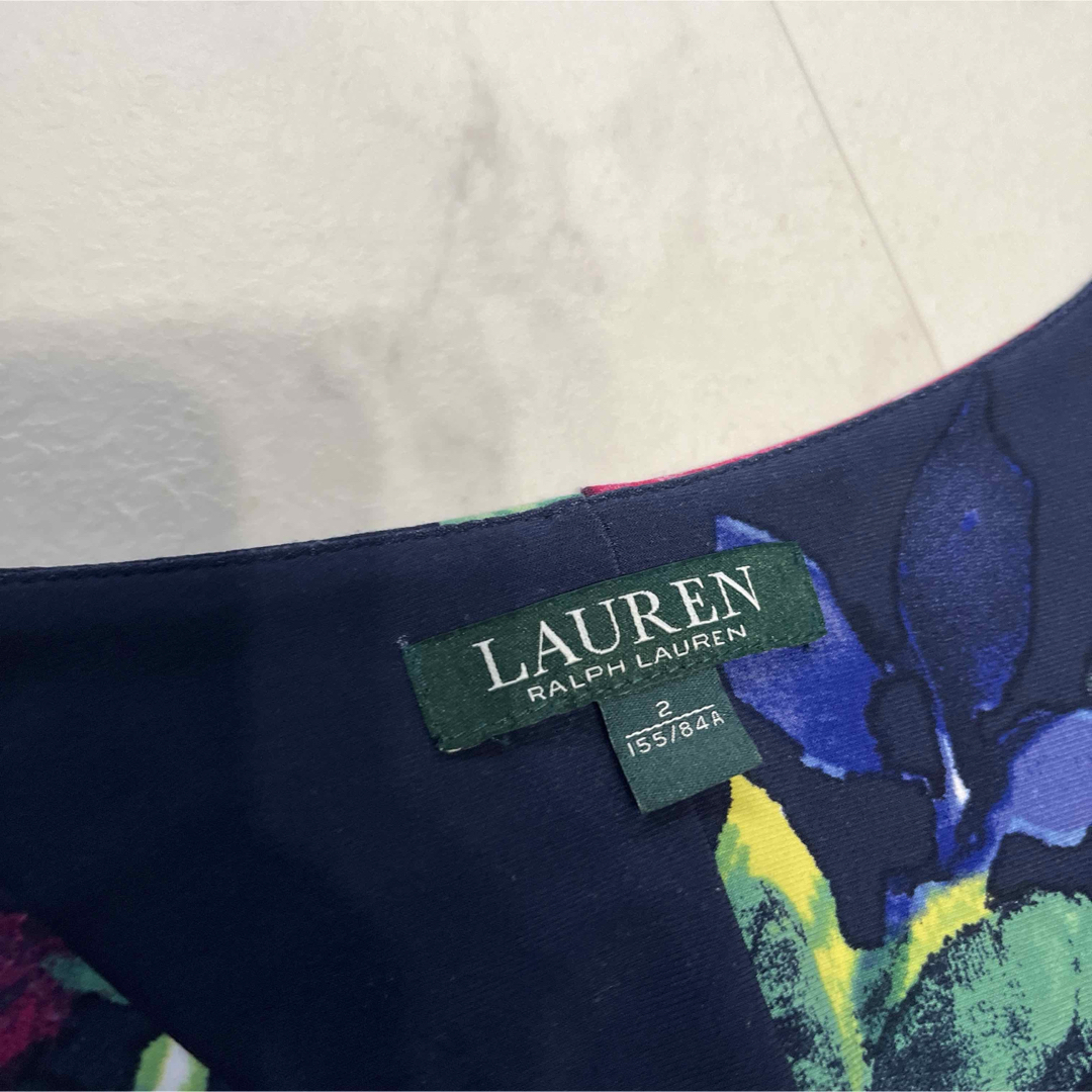 Ralph Lauren - ローレンラルフローレン ドレープ花柄ワンピース