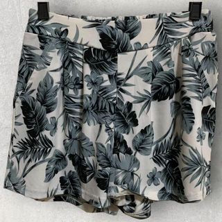 トロピカル柄 ショートパンツ レディース 海 水着 白 青 ホワイト ブルー M(ショートパンツ)